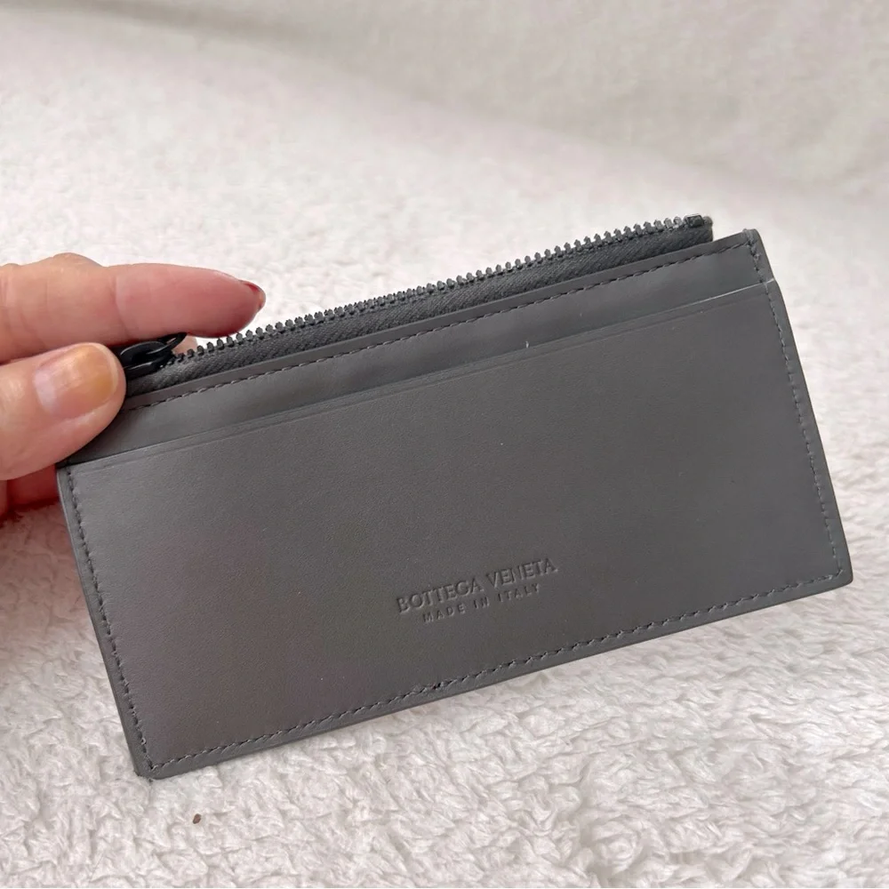 NWT Authentic Bottega Veneta Intriciato Leather Bicolor Zipped Card Case